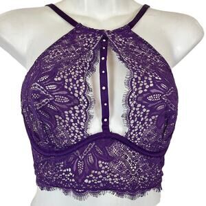 Victorias Secret Very Sexy Unlined Plunge Purple Whimsigoth Lace Wired Bra 32C